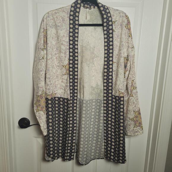 Free People Kimono Cardigan XS Cream Forget Me Not Floral Mixed Print Duster - Picture 1 of 10